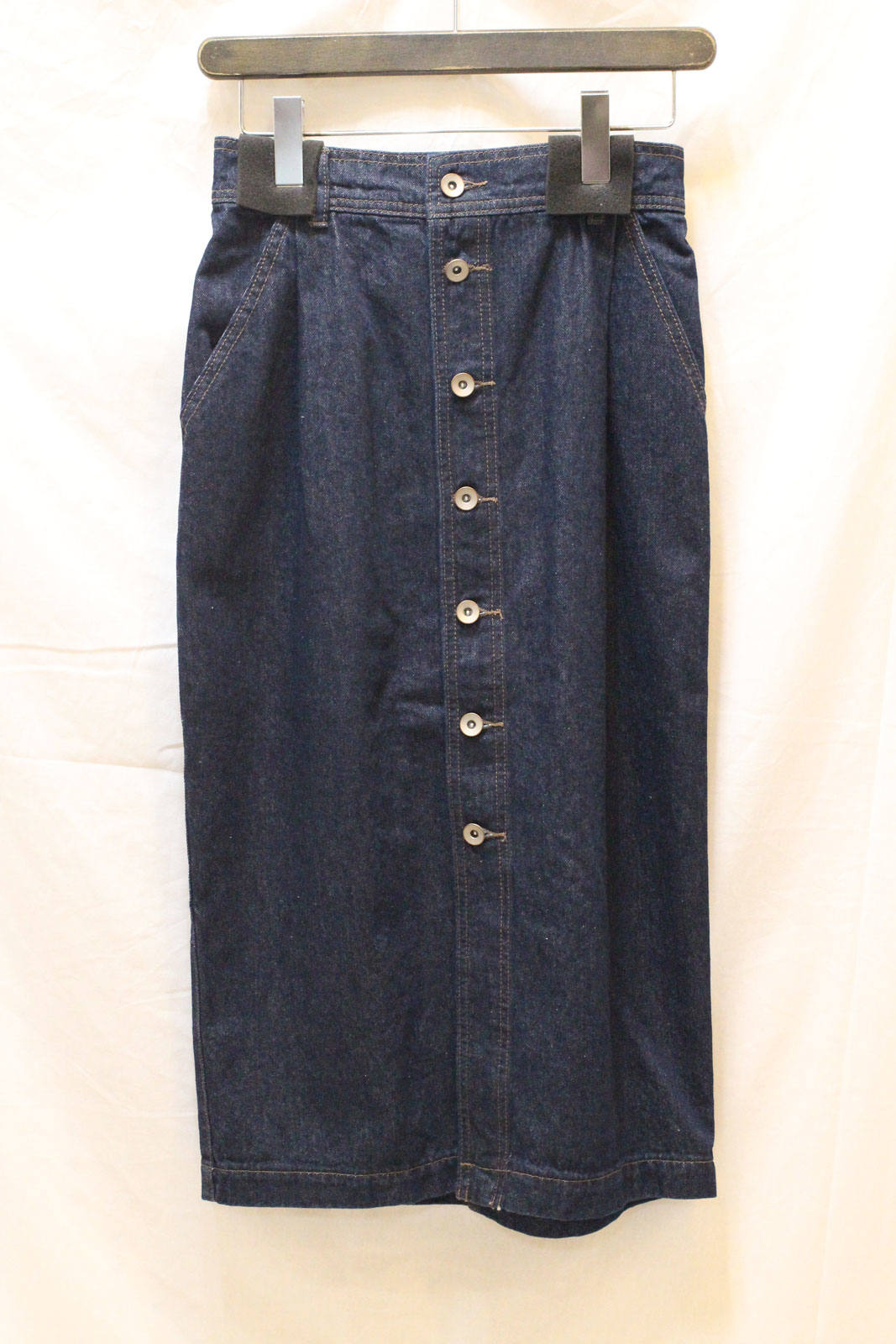 W Closet ボタン開きデニムナロースカート ネイビー Ravii