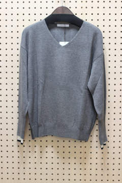 Trois ハイゲージvネックニット グレー Ravii