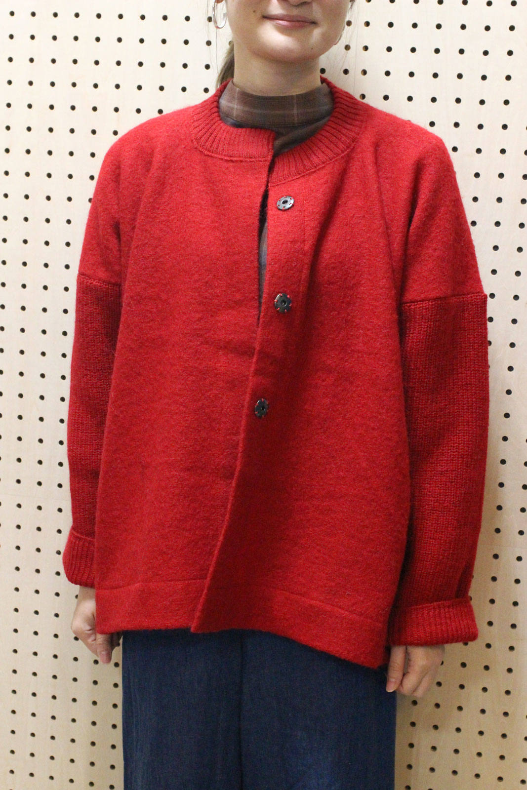Mao Made 圧縮ウールクルーネックジャケット レッド Ravii
